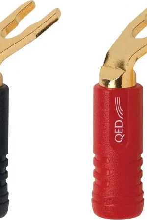 En stock - QED Screwloc 1890 (lot de 4 : 2 rouges / 2 noires) Fiches bananes et fourches