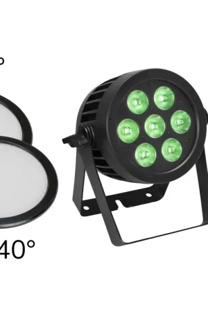 Se termine bientôt | EUROLITE LED IP PAR 7 x 9 W QCL Spot + 2 x disque diffuseur (15 x 60° et 40°)