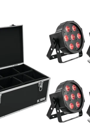 Cette semaine uniquement | EUROLITE Jeu 4 x LED SLS-7 HCL Floor + mallette TDV-1