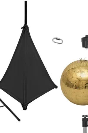 Stock presque épuisé | EUROLITE Boule à facettes 50 cm or à trépied et voile, noir