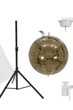 Top des ventes - EUROLITE Boule à facettes 30 cm or à trépied et voile, blanc