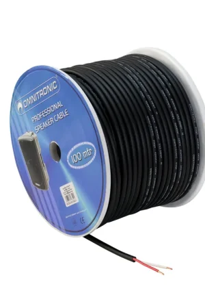 Qualité professionnelle | OMNITRONIC Câble de haut-parleur 2 x 2,5 100 m noir résistant à l'écrasement