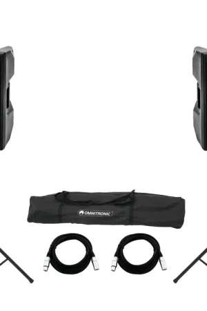 Satisfait ou remboursé | OMNITRONIC Jeu 2 x XKB-215A + pied d'enceinte MOVE MK2