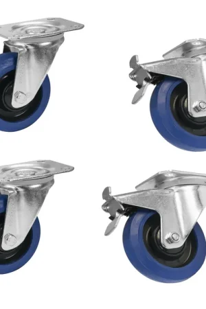 Offre bientôt terminée | ROADINGER Jeu roues pivotantes 100 mm bleu 2 x RD-100 + 2 x RD-100B et frein