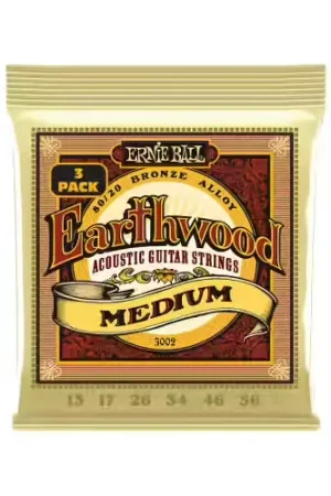 Ernie Ball 3002 Earthwood 80/20 Bronze Medium 13-56 Pack de 3 - Réduction spéciale