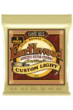 Ernie Ball 3007 Earthwood 80/20 Custom Light 11,5-54 Pack De 3 - Cette semaine uniquement