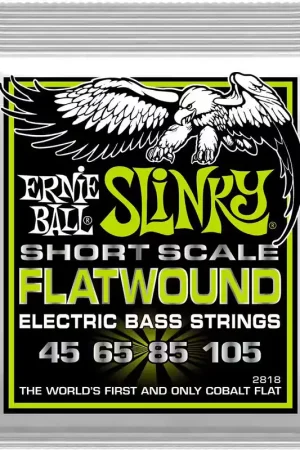 Très demandé | Ernie Ball 2818 Filet Plat Regular Slinky Flatwound Short Scale 45-105
